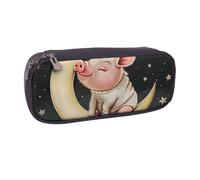 KCGSDEGV Trousse à crayons en cuir avec imprimé animaux assis sur la lune pour étudiants, filles, garçons, jolie trousse à crayons en cuir pour enfants, hommes et femmes, Noir , Taille unique,