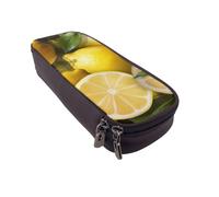 KCGSDEGV Trousse à crayons en cuir avec imprimé citron jaune pour étudiants, filles, garçons, jolie trousse à crayons en cuir pour l'école, le travail, les voyages, Noir , Taille unique, Cartable