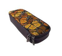 KCGSDEGV Trousse à crayons en cuir avec imprimé papillons monarques oranges pour étudiants, filles, garçons, jolie trousse à crayons en cuir pour l'école, le travail, les voyages, Noir , Taille