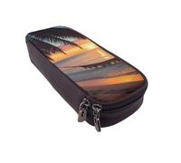 KCGSDEGV Trousse à crayons en cuir avec motif hamac de plage en noix de coco pour étudiants, filles, garçons, jolie trousse à crayons en cuir, organisateur de papeterie pour l'école, le travail, les