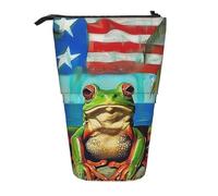 KCGSDEGV Trousse à crayons extensible avec drapeau de Porto Rico - Motif grenouille et palmiers - Pour l'école, le maquillage et les voyages - Pour étudiants et artistes, Noir , Taille unique,