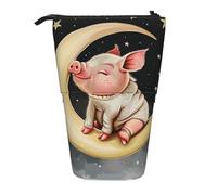 KCGSDEGV Trousse à crayons extensible avec imprimé animaux assis sur la lune pour stylos scolaires, maquillage et voyage pour étudiants et artistes, Noir , Taille unique, Cartable