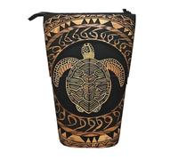 KCGSDEGV Trousse à crayons extensible avec imprimé de tortue hawaïenne Tapa Honu pour stylos scolaires, maquillage et voyage pour étudiants et artistes, Noir , Taille unique, Cartable