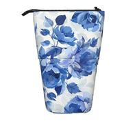 KCGSDEGV Trousse à crayons extensible avec motif floral bleu imprimé roses pour stylos scolaires, maquillage et voyage pour étudiants et artistes, Noir , Taille unique, Cartable