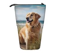 KCGSDEGV Trousse à crayons extensible avec motif Golden Retriever sur la plage pour stylos scolaires, maquillage et voyage pour étudiants et artistes, Noir , Taille unique, Cartable