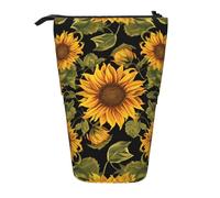 KCGSDEGV Trousse à crayons extensible avec motif tournesol pour stylos scolaires, maquillage et voyage pour étudiants et artistes, Noir , Taille unique, Cartable