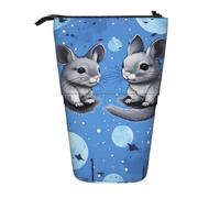 KCGSDEGV Trousse à crayons extensible avec motifs chinchillas et lune bleus pour stylos scolaires, maquillage et voyage pour étudiants et artistes, Noir , Taille unique, Cartable
