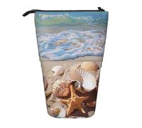 KCGSDEGV Trousse à crayons extensible avec motifs coquillages sur la plage pour stylos scolaires, maquillage et voyage pour étudiants et artistes, Noir , Taille unique, Cartable