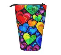 KCGSDEGV Trousse à crayons extensible avec motifs cœurs arc-en-ciel pour stylos scolaires, maquillage et voyage pour étudiants et artistes, Noir , Taille unique, Cartable