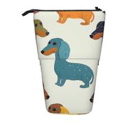 KCGSDEGV Trousse à crayons extensible avec motifs de chiens de teckels mignons pour l'école, le maquillage et les voyages pour étudiants et artistes, Noir , Taille unique, Cartable