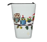 KCGSDEGV Trousse à crayons extensible avec motifs de chouettes de Noël sur une branche pour l'école, le maquillage et les voyages pour étudiants et artistes, Noir , Taille unique, Cartable