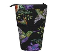 KCGSDEGV Trousse à crayons extensible avec motifs de colibris et fleurs brodés pour stylos scolaires, maquillage et voyage pour étudiants et artistes, Noir , Taille unique, Cartable