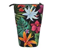 KCGSDEGV Trousse à crayons extensible avec motifs de fleurs tropicales pour l'école, le maquillage et les voyages pour étudiants et artistes, Noir , Taille unique, Cartable