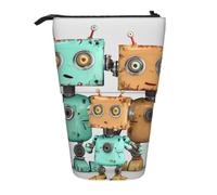 KCGSDEGV Trousse à crayons extensible avec motifs de robots mignons de dessin animé pour stylos scolaires, maquillage et voyage pour étudiants et artistes, Noir , Taille unique, Cartable