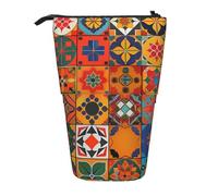 KCGSDEGV Trousse à crayons extensible avec motifs géométriques marocains pour stylos scolaires, maquillage et voyage pour étudiants et artistes, Noir , Taille unique, Cartable