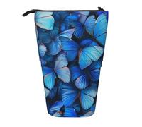 KCGSDEGV Trousse à crayons extensible avec motifs papillons bleus pour l'école, le maquillage et les voyages pour étudiants et artistes, Noir , Taille unique, Cartable