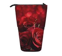 KCGSDEGV Trousse à crayons extensible avec motifs roses rouges pour l'école, le maquillage et les voyages pour étudiants et artistes, Noir , Taille unique, Cartable