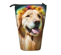 KCGSDEGV Trousse à crayons extensible Golden Retriever avec imprimé chien debout pour stylos scolaires, maquillage et voyage pour étudiants et artistes, Noir , Taille unique, Cartable