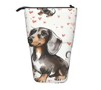 KCGSDEGV Trousse à crayons extensible « I Love My Dog » avec motif teckels pour l'école, le maquillage et les voyages pour étudiants et artistes, Noir , Taille unique, Cartable
