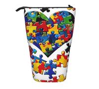 KCGSDEGV Trousse à crayons extensible pour la sensibilisation à l'autisme, pièces de puzzle, imprimé cœur, pour stylos, maquillage et voyage pour étudiants et artistes, Noir , Taille unique, Cartable