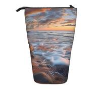 KCGSDEGV Trousse à crayons extensible sur pied Beach Maui Hawaï, coucher de soleil, vagues, nuages, pour l'école, le maquillage et les voyages pour étudiants et artistes, Noir , Taille unique,