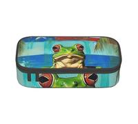 KCGSDEGV Trousse à crayons imprimée drapeau de Porto Rico grenouille palmiers avec joli compartiment pour crayons, stylos, papeterie, boîte de rangement pour l'école filles garçons, Noir , Taille
