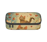 KCGSDEGV Trousse à crayons imprimée Happy Walking Kitty - Joli compartiment - Trousse à crayons - Boîte de rangement pour l'école - Pour filles et garçons, Noir , Taille unique, Cartable