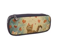 KCGSDEGV Trousse à crayons imprimée Happy Walking Kitty pour étudiants, filles, garçons, jolie trousse à crayons en cuir pour enfants, hommes et femmes, Noir , Taille unique, Cartable