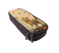 KCGSDEGV Trousse à crayons imprimée Happy Walking Kitty pour étudiants, filles, garçons, jolie trousse à crayons en cuir pour l'école, le travail, les voyages, Noir , Taille unique, Cartable