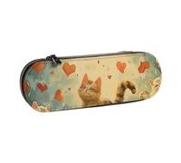 KCGSDEGV Trousse à crayons imprimée Happy Walking Kitty pour filles et garçons, jolie trousse à crayons en cuir avec fermeture éclair, Noir , Taille unique, Cartable