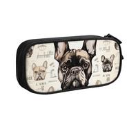 KCGSDEGV Trousse à crayons imprimée « I Love French Bulldog » pour filles et garçons, grande capacité, jolie trousse à crayons, boîte de rangement pour papeterie, noir, Noir , Taille unique, Cartable
