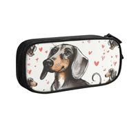 KCGSDEGV Trousse à crayons imprimée « I Love My Dog Teckels » pour filles et garçons, grande capacité, jolie trousse à crayons, boîte de rangement pour papeterie, noir, Noir , Taille unique, Cartable