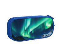 KCGSDEGV Trousse à crayons imprimée Northern Lights pour filles et garçons, grande capacité, jolie trousse à crayons, boîte de rangement pour papeterie, noir, bleu, Taille unique, Cartable