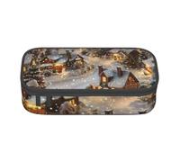 KCGSDEGV Trousse à crayons imprimée village de Noël avec joli compartiment pour crayons, stylos, papeterie, boîte de rangement pour écolière, filles et garçons, Noir , Taille unique, Cartable