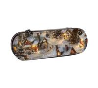 KCGSDEGV Trousse à crayons imprimée Village de Noël pour écolières et garçons, jolie trousse à crayons en cuir avec fermeture éclair, Noir , Taille unique, Cartable