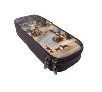 KCGSDEGV Trousse à crayons imprimée village de Noël pour étudiants, filles, garçons, jolie trousse à crayons en cuir pour l'école, le travail, les voyages, Noir , Taille unique, Cartable