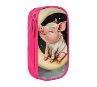 KCGSDEGV Trousse à crayons noire avec animaux assis sur la lune imprimée, grande capacité, jolie trousse à crayons pour l'école, les filles et les garçons, rose, Taille unique, Cartable