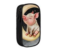 KCGSDEGV Trousse à crayons noire avec animaux assis sur la lune imprimée, grande capacité, jolie trousse à crayons pour l'école, les filles et les garçons, Noir , Taille unique, Cartable