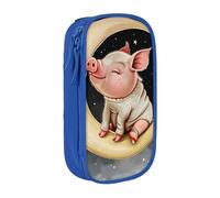KCGSDEGV Trousse à crayons noire avec animaux assis sur la lune imprimée, grande capacité, jolie trousse à crayons pour l'école, les filles et les garçons, bleu, Taille unique, Cartable