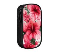 KCGSDEGV Trousse à crayons noire avec belle fleur d'hibiscus imprimée, grande capacité, jolie trousse à crayons, boîte de rangement pour l'école filles et garçons, Noir , Taille unique, Cartable