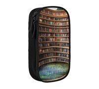 KCGSDEGV Trousse à crayons noire avec bibliothèque, bibliothèque, livres imprimés, grande capacité, jolie trousse à crayons, boîte de rangement pour l'école filles et garçons, Noir , Taille unique,