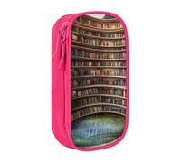 KCGSDEGV Trousse à crayons noire avec bibliothèque, bibliothèque, livres imprimés, grande capacité, jolie trousse à crayons, boîte de rangement pour l'école filles et garçons, rose, Taille unique,
