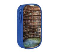 KCGSDEGV Trousse à crayons noire avec bibliothèque, bibliothèque, livres imprimés, grande capacité, jolie trousse à crayons, boîte de rangement pour l'école filles et garçons, bleu, Taille unique,