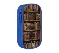 KCGSDEGV Trousse à crayons noire avec bibliothèque imprimée de livre, grande capacité, jolie trousse à crayons pour l'école, les filles et les garçons, bleu, Taille unique, Cartable