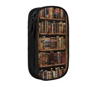 KCGSDEGV Trousse à crayons noire avec bibliothèque imprimée de livre, grande capacité, jolie trousse à crayons pour l'école, les filles et les garçons, Noir , Taille unique, Cartable