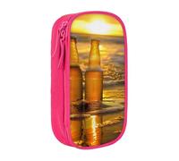 KCGSDEGV Trousse à crayons noire avec bouteilles, bière, plage, coucher de soleil, grande capacité, jolie trousse à crayons pour l'école, les filles et les garçons, rose, Taille unique, Cartable