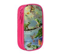 KCGSDEGV Trousse à crayons noire avec de nombreuses grenouilles chantant sur les branches et papillons d'été, grande capacité, jolie trousse à crayons pour l'école filles et garçons, rose, Taille