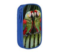 KCGSDEGV Trousse à crayons noire avec deux perroquets sur un palmier vert imprimé, grande capacité, jolie trousse à crayons pour l'école, les filles et les garçons, bleu, Taille unique, Cartable