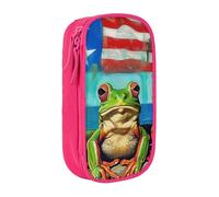KCGSDEGV Trousse à crayons noire avec drapeau de Porto Rico, grenouille, palmiers, grande capacité, jolie trousse à crayons pour l'école filles et garçons, rose, Taille unique, Cartable
