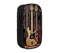 KCGSDEGV Trousse à crayons noire avec guitare, basse, instruments de musique imprimés, grande capacité, jolie trousse à crayons pour l'école, les filles et les garçons, Noir , Taille unique, Cartable